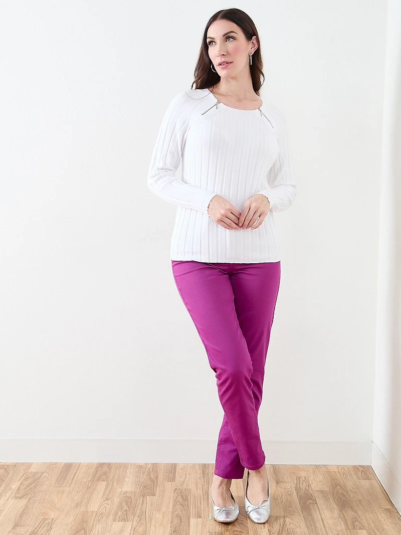 Long Sleeve Zip Shoulder Sweater