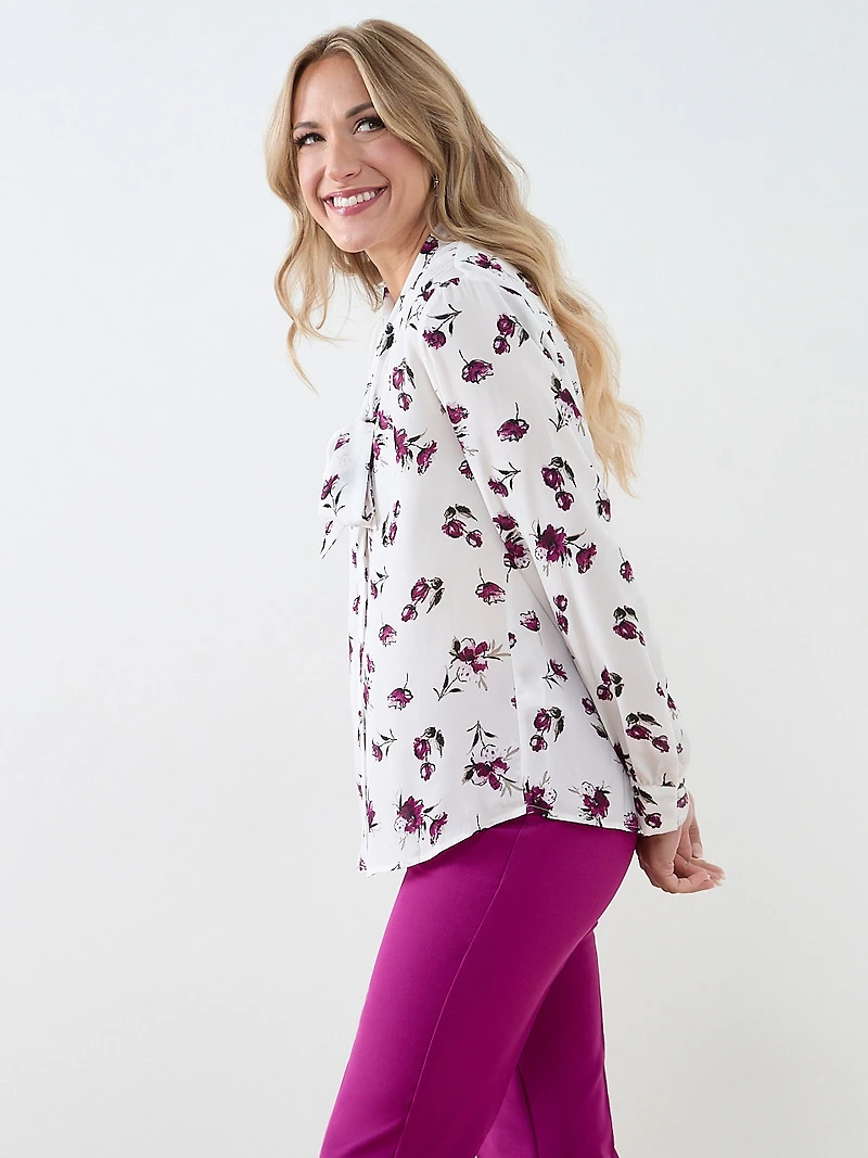 Long Sleeved Removable Bow Blouse