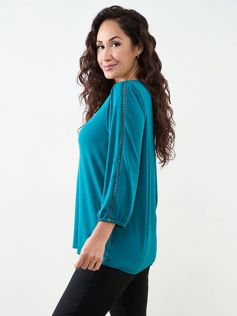 Petite 3/4 Sleeve Crochet Insert Top
