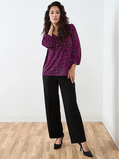 Petite 3/4 Sleeve Crochet-Insert Top