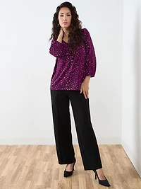 Petite 3/4 Sleeve Crochet-Insert Top