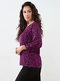 Petite 3/4 Sleeve Crochet-Insert Top