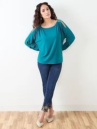 Petite Boat Neck Top with Shoulder Detail