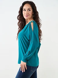 Petite Boat Neck Top with Shoulder Detail