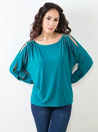Petite Boat Neck Top with Shoulder Detail