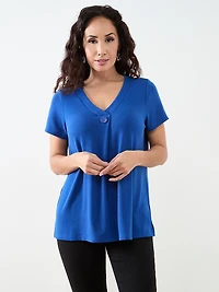 Petite Cobalt Short Sleeve Lightweight Knit Tunic