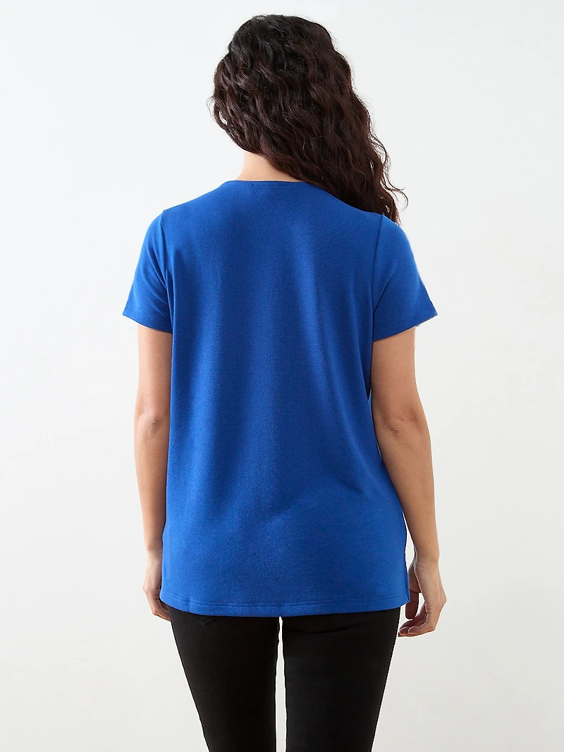 Petite Cobalt Short Sleeve Lightweight Knit Tunic