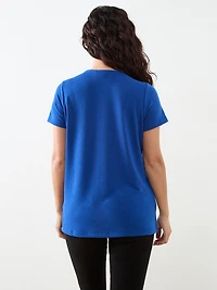 Petite Cobalt Short Sleeve Lightweight Knit Tunic