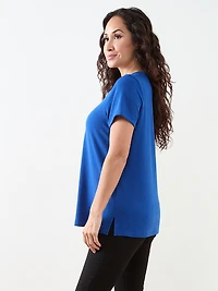 Petite Cobalt Short Sleeve Lightweight Knit Tunic