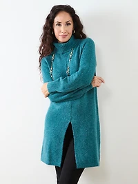 Petite Long Front Slit Turtle Neck Sweater
