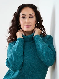 Petite Long Front Slit Turtle Neck Sweater