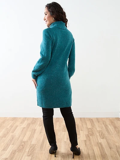 Petite Long Front Slit Turtle Neck Sweater