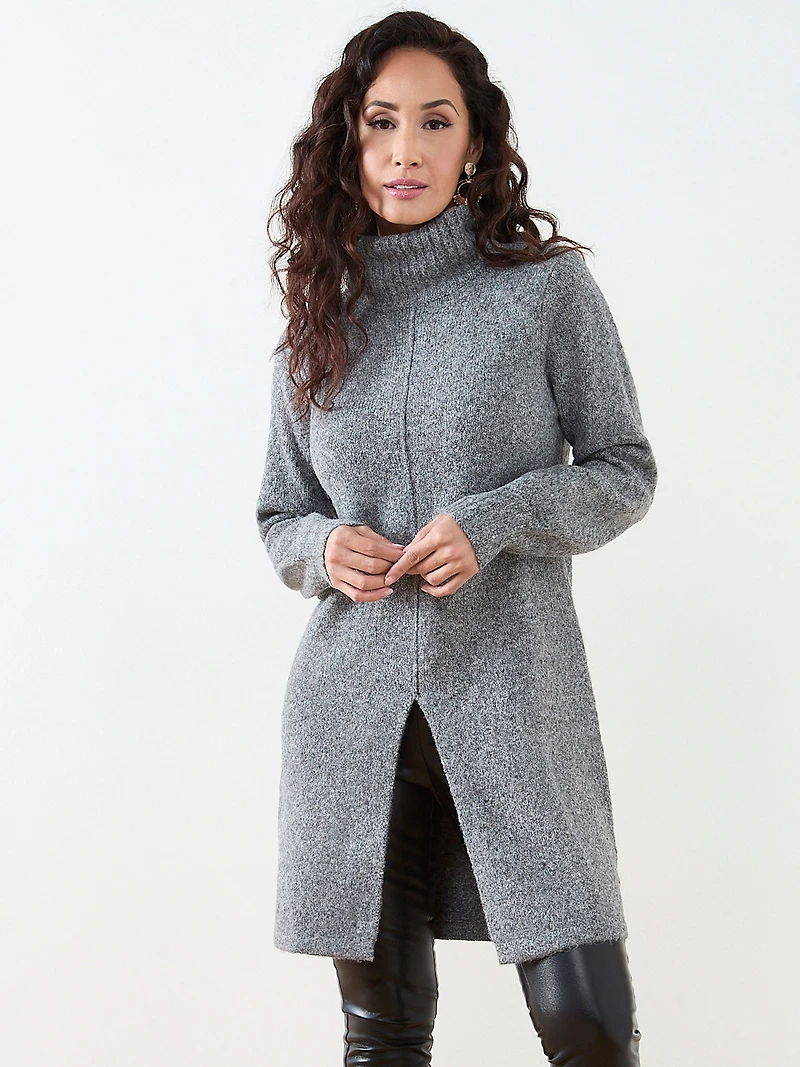Petite Long Front Slit Turtleneck Sweater