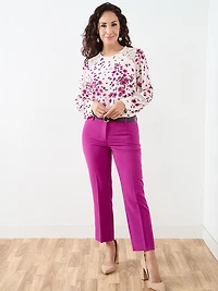 Petite Long Sleeve Blouse with Crochet Detail