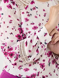 Petite Long Sleeve Blouse with Crochet Detail