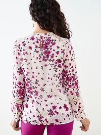 Petite Long Sleeve Blouse with Crochet Detail