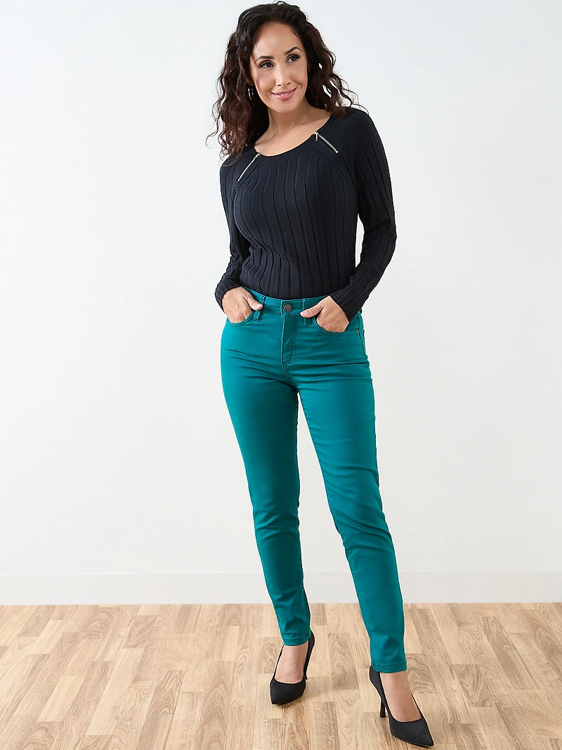 Petite Long Sleeve Knit Zip Shoulder Sweater