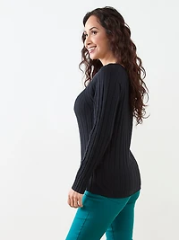 Petite Long Sleeve Knit Zip Shoulder Sweater