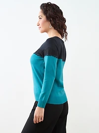 Petite Long Sleeve Lace Trim Pullover