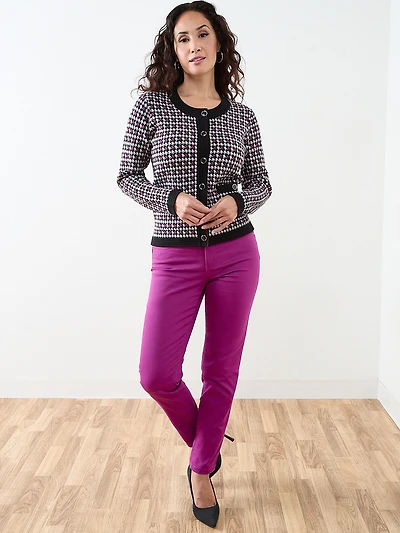 Petite Long Sleeve Pattern Button Cardigan