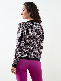 Petite Long Sleeve Pattern Button Cardigan