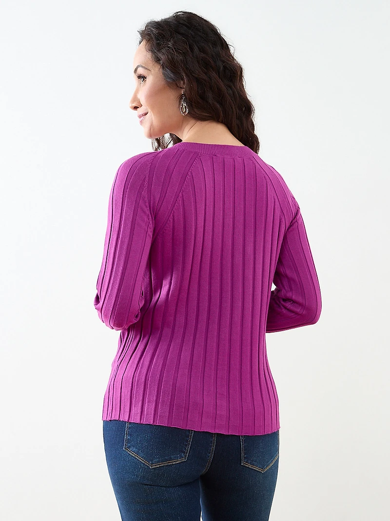 Petite Long Sleeve Zip Shoulder Sweater