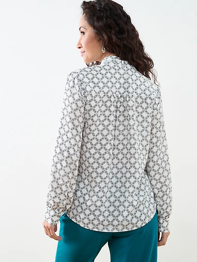 Petite Long Sleeved Removable Bow Blouse