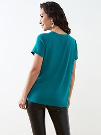 Petite Peacock Short Sleeve Lightweight Knit Tunic