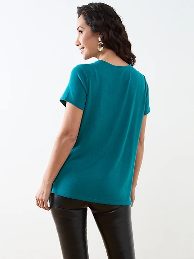 Petite Peacock Short Sleeve Lightweight Knit Tunic