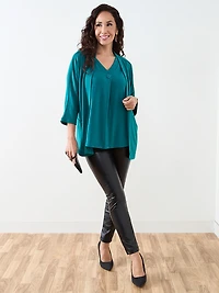 Petite Peacock Short Sleeve Lightweight Knit Tunic
