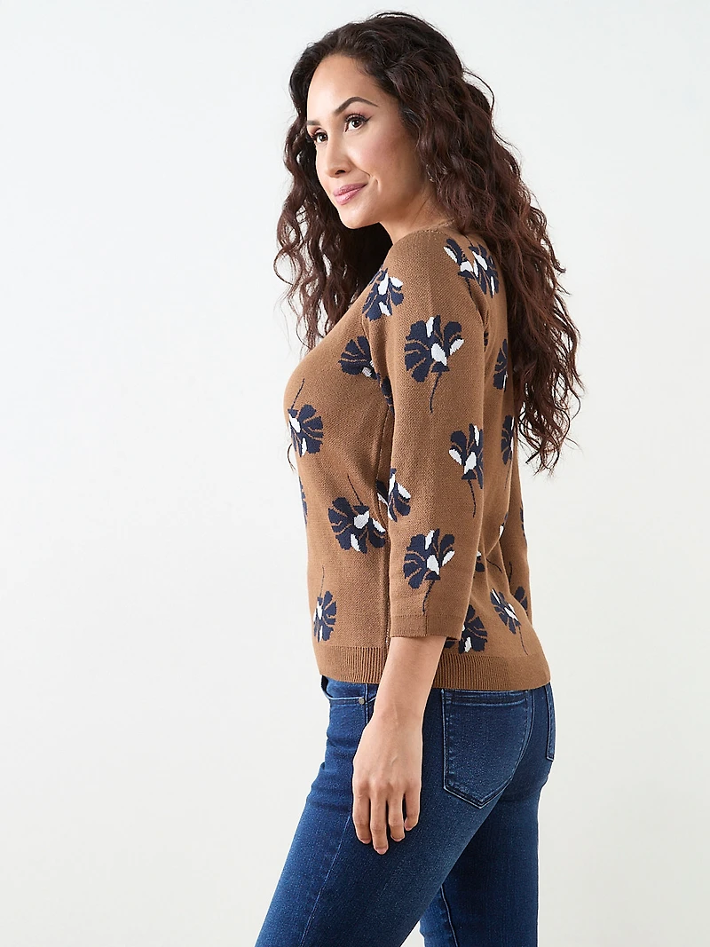 Petite Short Sleeve Knit Pattern Pullover