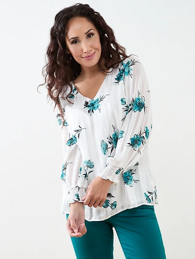 Petite Smocked-Cuff Blouse