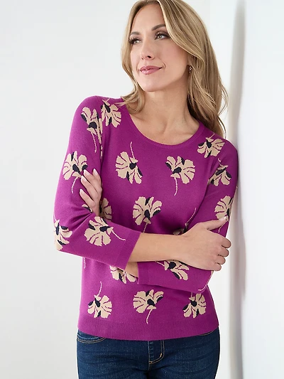 3/4  Sleeve Knit Pattern Pullover