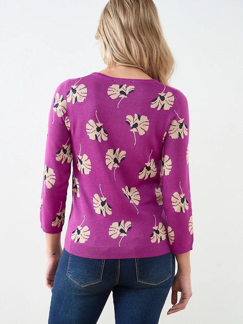 3/4  Sleeve Knit Pattern Pullover