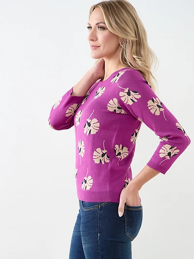 3/4 Sleeve Knit Pattern Pullover