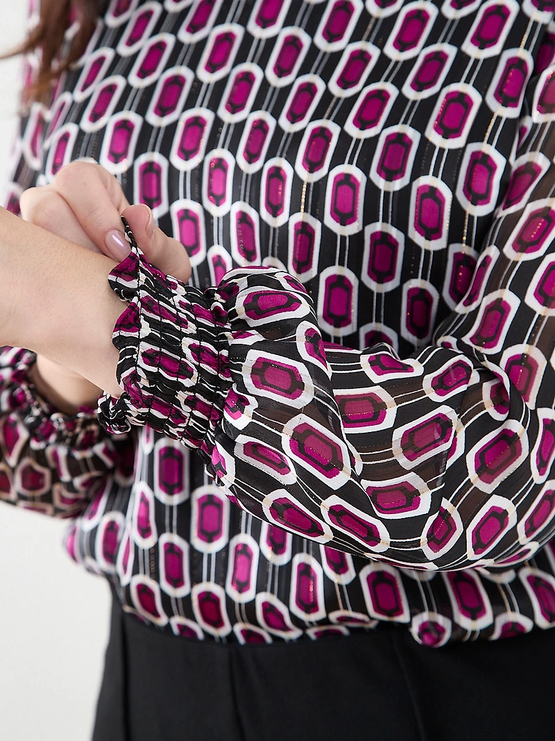 Smocked-Cuff Blouse