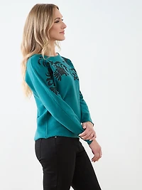 Long Sleeve Scroll Embroidered Sweater