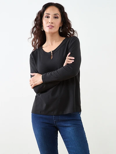 Petite Long Sleeve Top with Hardware