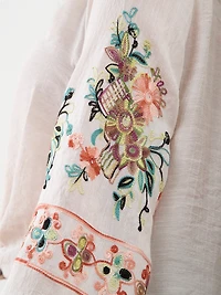 Petite 3/4 Embroidered Sleeve Tunic Blouse