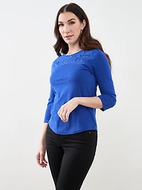 3/4 Sleeve Lace Trim Tee