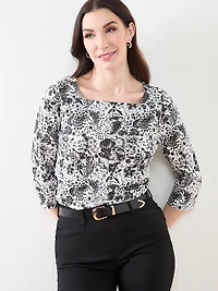 3/4 Sleeve Square Neck Tee