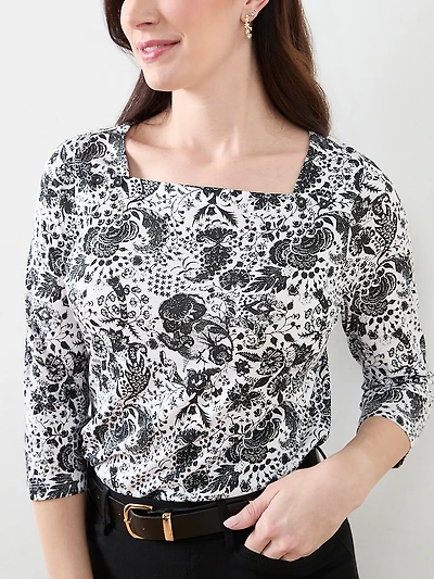 3/4 Sleeve Square Neck Tee