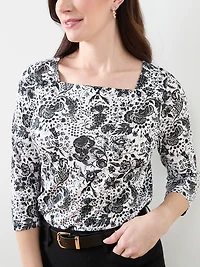 3/4 Sleeve Square Neck Tee