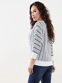 3/4 Sleeve Striped V-Neck Sweater