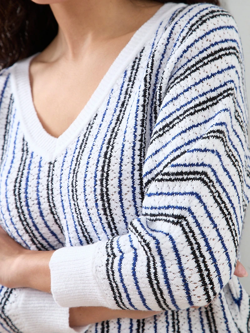 3/4 Sleeve Striped V-Neck Sweater