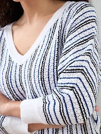 3/4 Sleeve Striped V-Neck Sweater