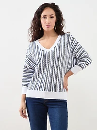 3/4 Sleeve Striped V-Neck Sweater