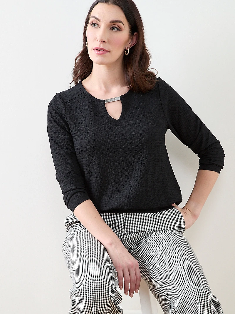 3/4 Sleeve Top with Hardware Detail