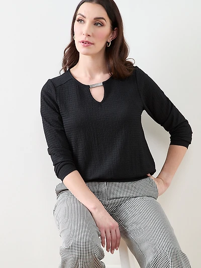 3/4 Sleeve Top with Hardware Detail