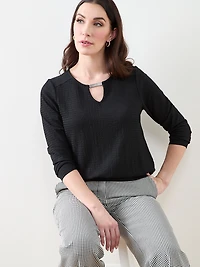 3/4 Sleeve Top with Hardware Detail